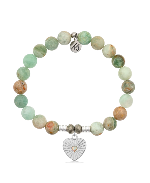 Opal Heart Bracelet in Green Quartz & Silver
