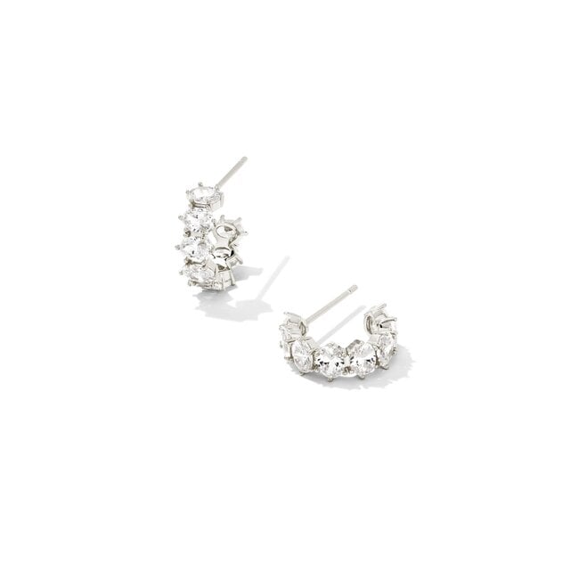Cailin Silver Crystal Huggie Earrings in White Crystal