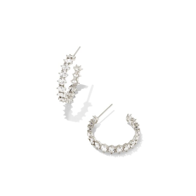 Cailin Silver Crystal Hoop Earrings in White Crystal