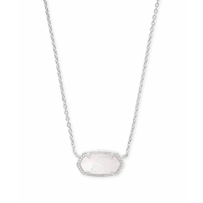 Elisa Silver Pendant Necklace in White Kyocera Opal