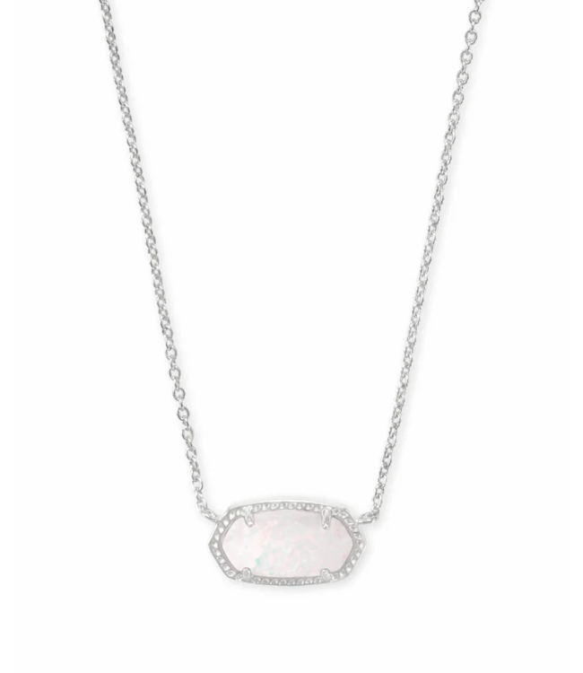 Elisa Silver Pendant Necklace in White Kyocera Opal