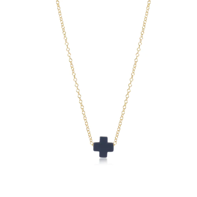 Gold 16" Necklace - Navy Signature Cross