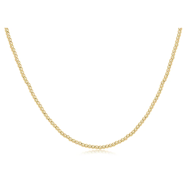 Classic 2mm Bead Chain 15" Choker Necklace - Gold