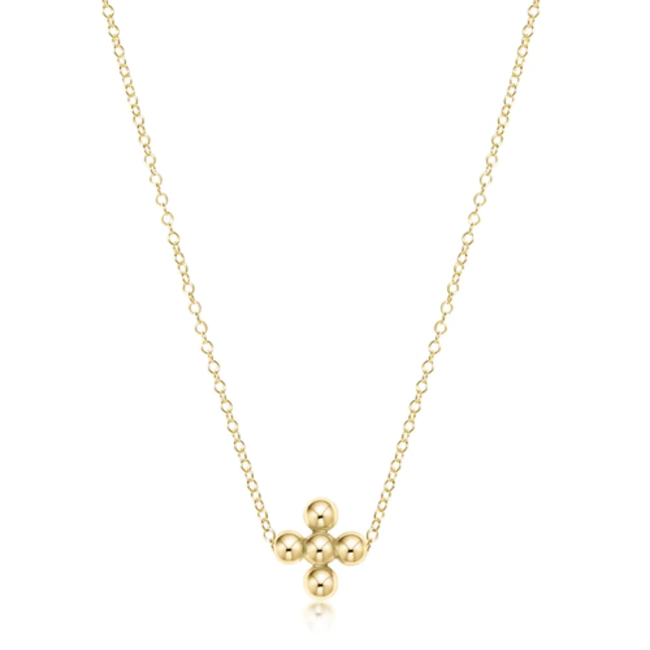 Gold 16" Necklace - Classic 3mm Beaded Signature Cross Charm