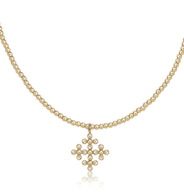 ENEWTON DESIGN Gold Classic 2mm Bead Chain 15" Choker Necklace - Beaded Signature Cross Encompass Charm