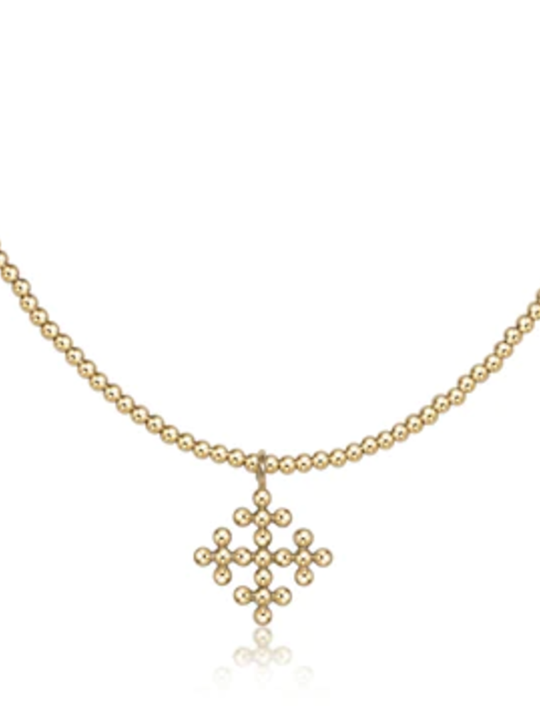 ENEWTON DESIGN Gold Classic 2mm Bead Chain 15" Choker Necklace - Beaded Signature Cross Encompass Charm