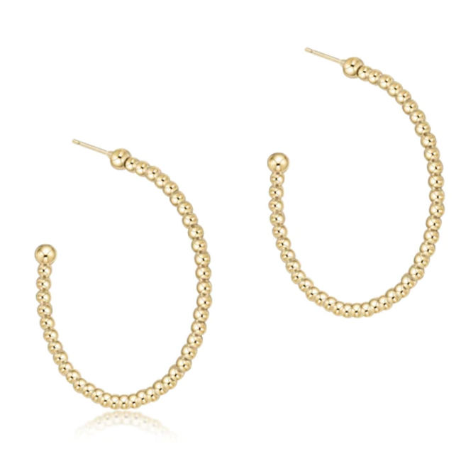 Classic 2mm Beaded 1.25" Post Hoop Earring - Gold