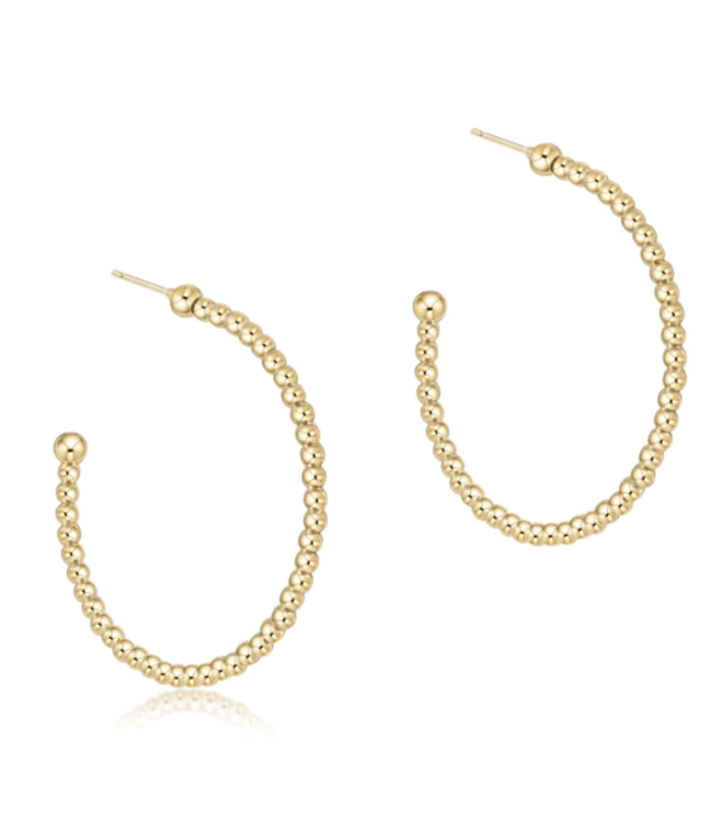 Classic 2mm Beaded 1.25" Post Hoop Earring - Gold