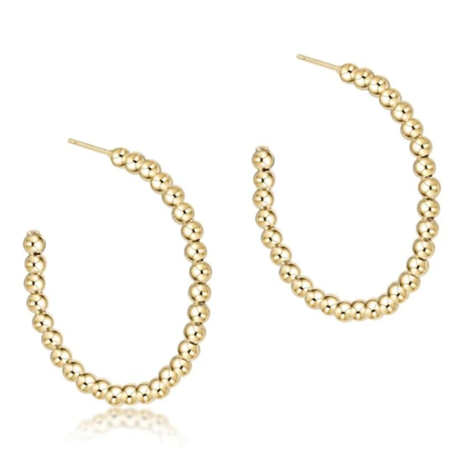 Classic 3mm Beaded 1.25" Post Hoop Earring - Gold