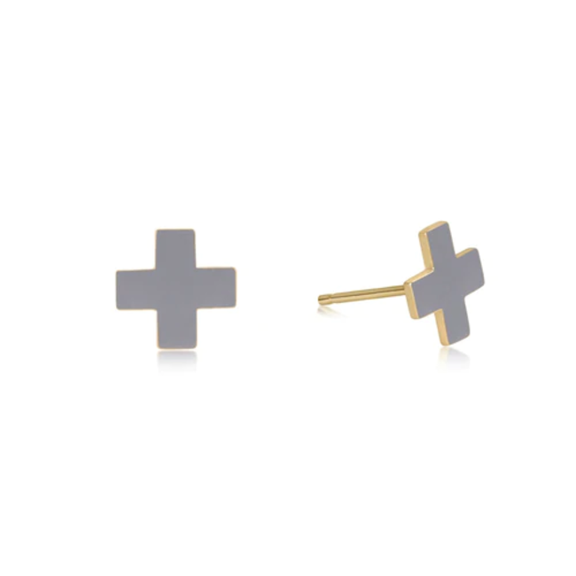 Signature Cross Stud Earrings - Grey/Gold