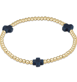 ENEWTON DESIGN Signature Cross Gold Pattern 3mm Bead Bracelet - Navy