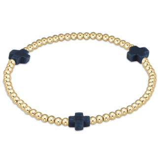 ENEWTON DESIGN Signature Cross Gold Pattern 3mm Bead Bracelet - Navy
