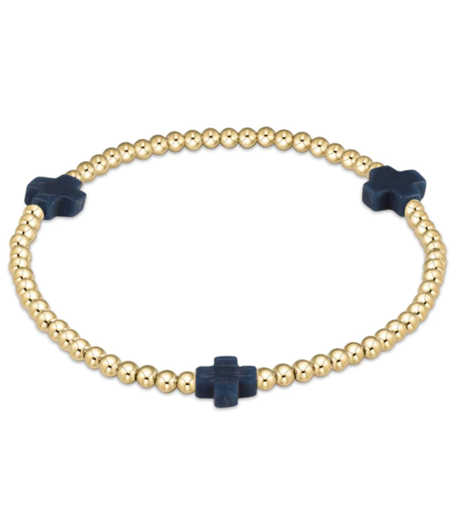 Signature Cross Gold Pattern 3mm Bead Bracelet - Navy