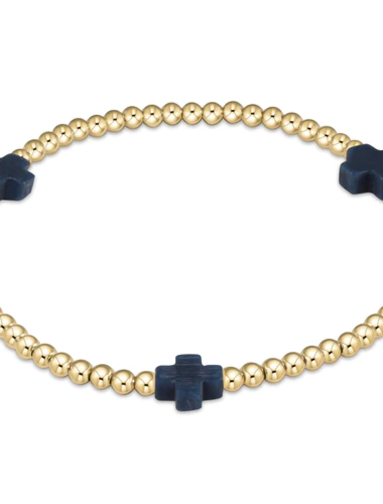 ENEWTON DESIGN Signature Cross Gold Pattern 3mm Bead Bracelet - Navy