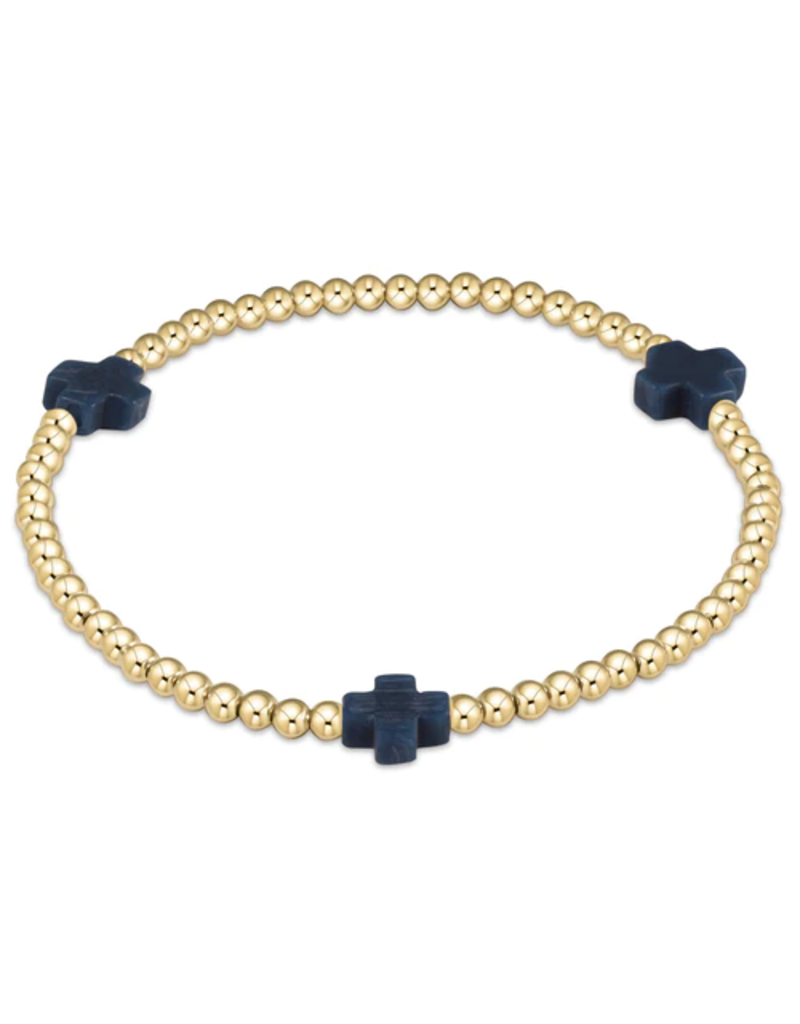 ENEWTON DESIGN Signature Cross Gold Pattern 3mm Bead Bracelet - Navy