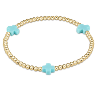 ENEWTON DESIGN Signature Cross Gold Pattern 3mm Bead Bracelet - Turquoise