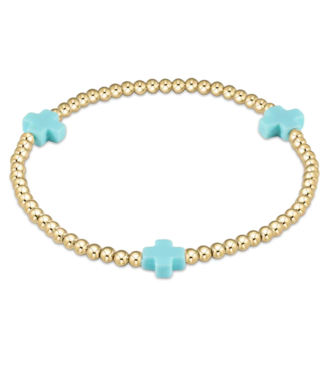 ENEWTON DESIGN Signature Cross Gold Pattern 3mm Bead Bracelet - Turquoise