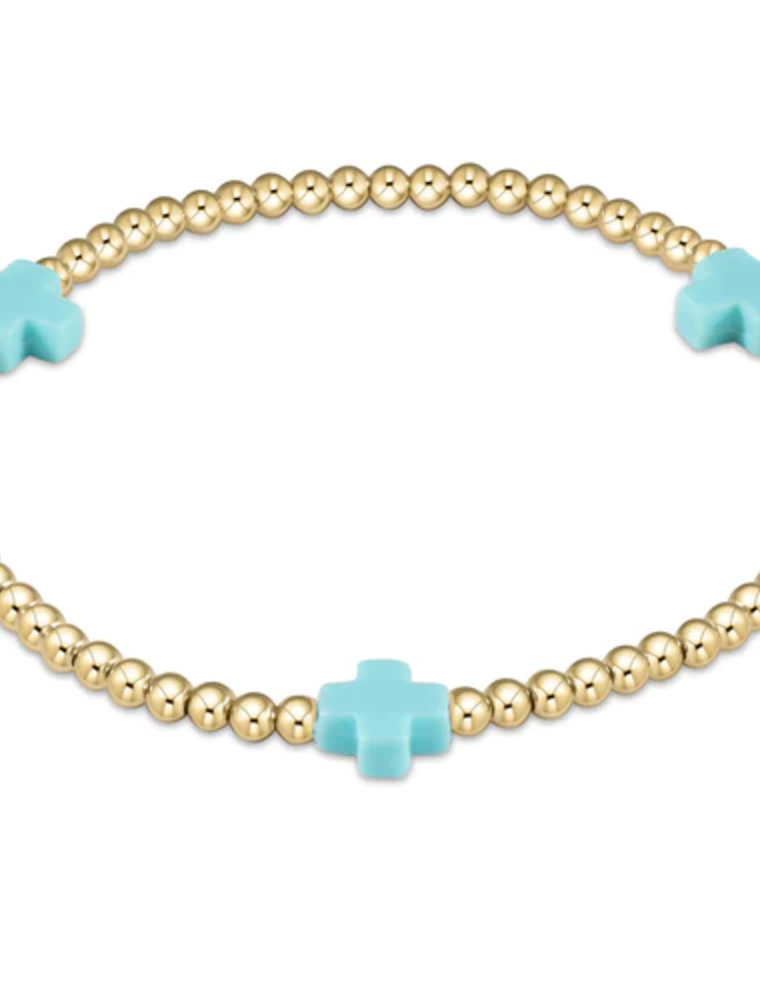 ENEWTON DESIGN Signature Cross Gold Pattern 3mm Bead Bracelet - Turquoise