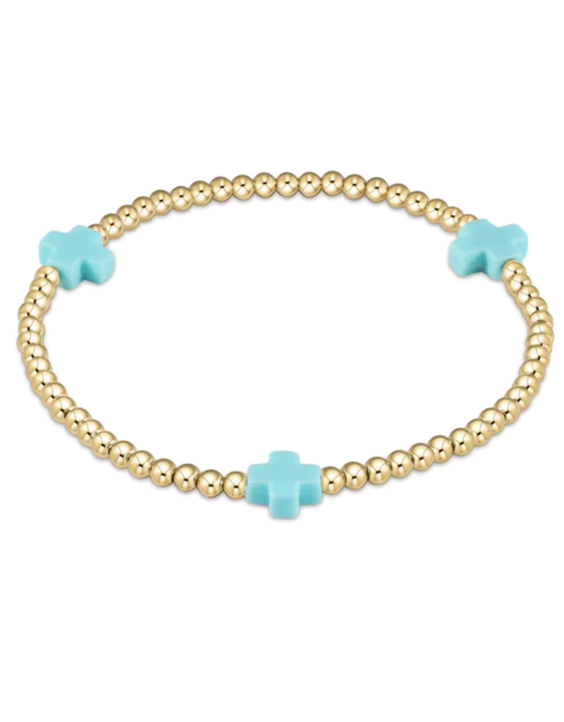ENEWTON DESIGN Signature Cross Gold Pattern 3mm Bead Bracelet - Turquoise