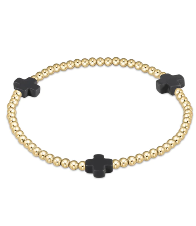Signature Cross Gold Pattern 3mm Bead Bracelet - Charcoal