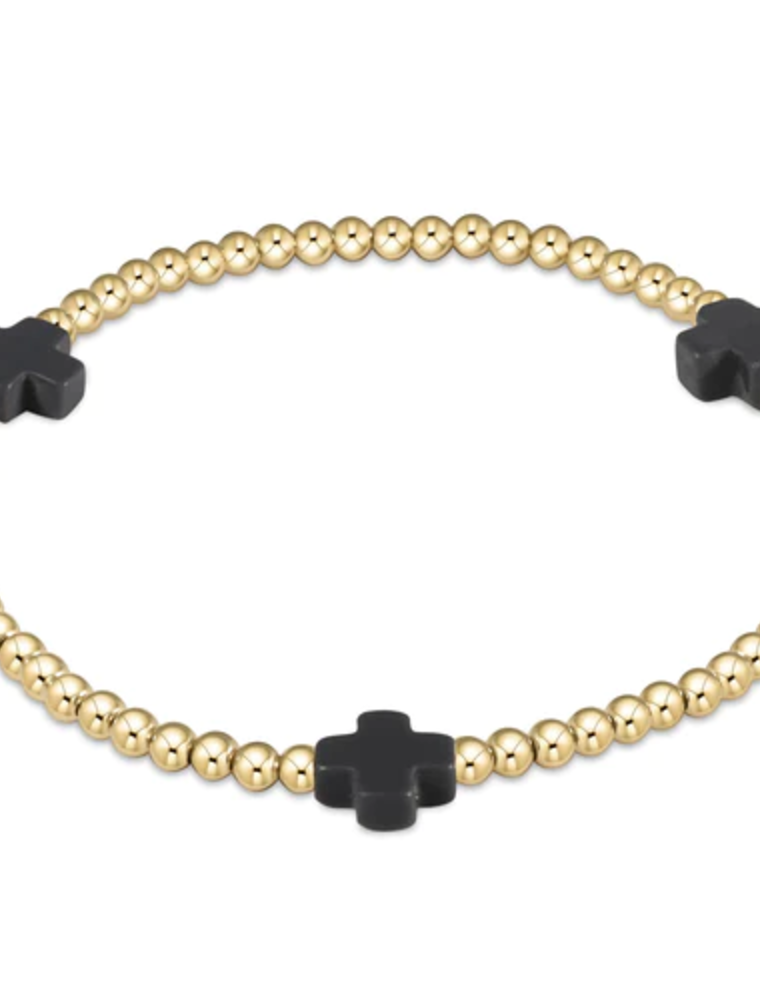 ENEWTON DESIGN Signature Cross Gold Pattern 3mm Bead Bracelet - Charcoal