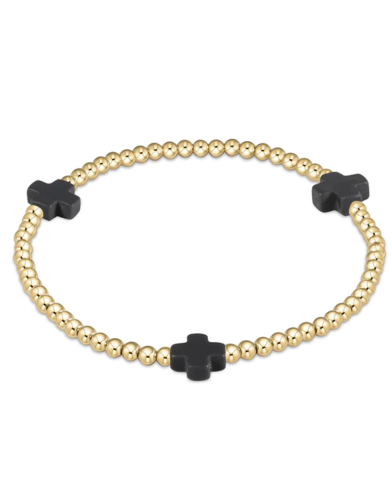 ENEWTON DESIGN Signature Cross Gold Pattern 3mm Bead Bracelet - Charcoal