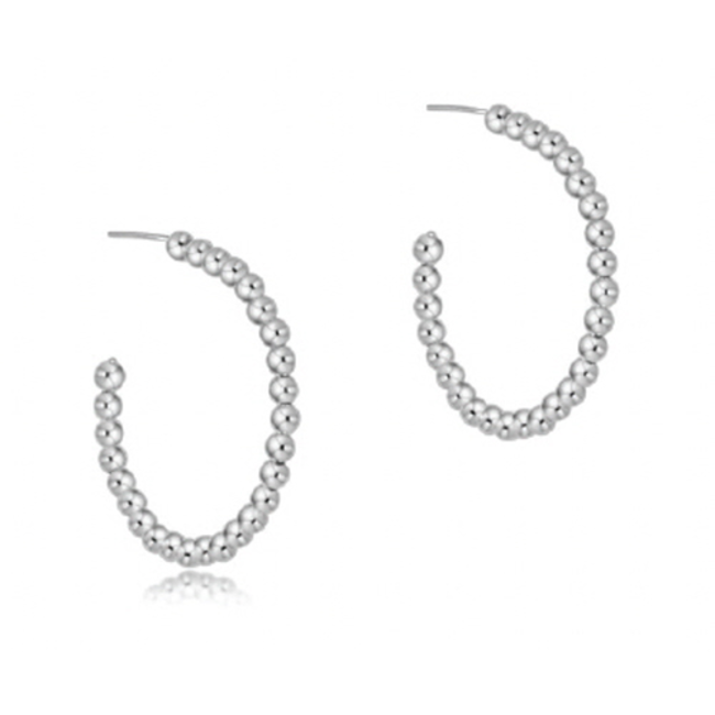 Classic 4mm Beaded 1.25" Post Hoop Earrings - Silver