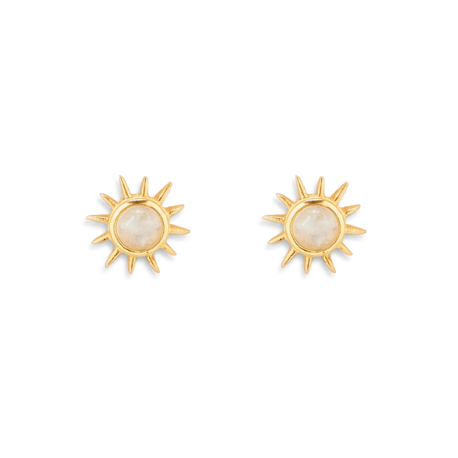 Moonstone Sun Ray Stud Earrings in Gold