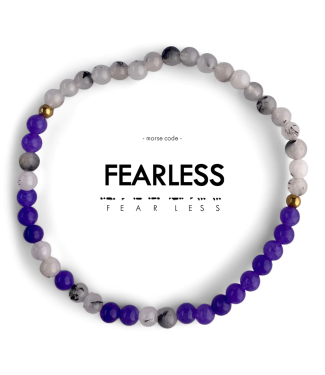 Fearless Morse Code Bracelet - Rainbow Moonstone & Purple Jade