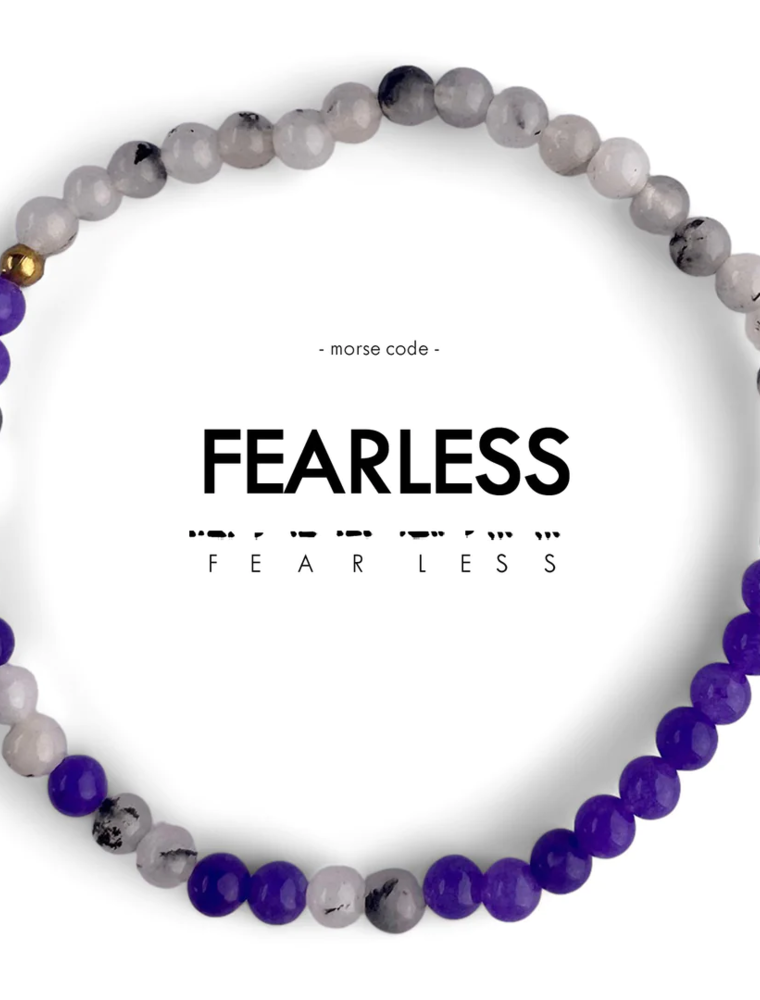 ETHIC GOODS Fearless Morse Code Bracelet - Rainbow Moonstone & Purple Jade