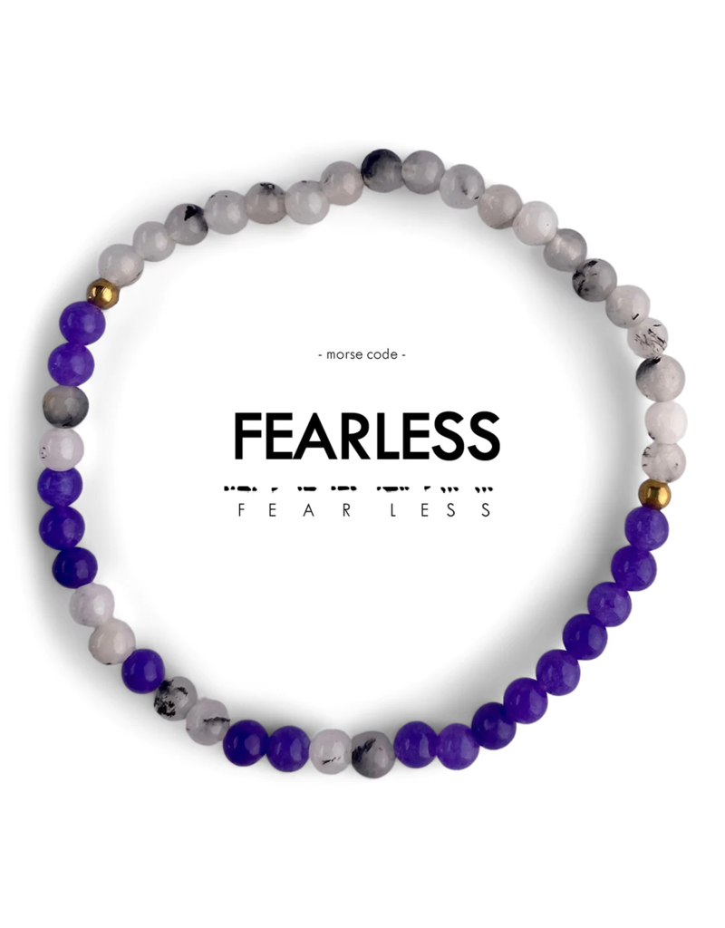 ETHIC GOODS Fearless Morse Code Bracelet - Rainbow Moonstone & Purple Jade