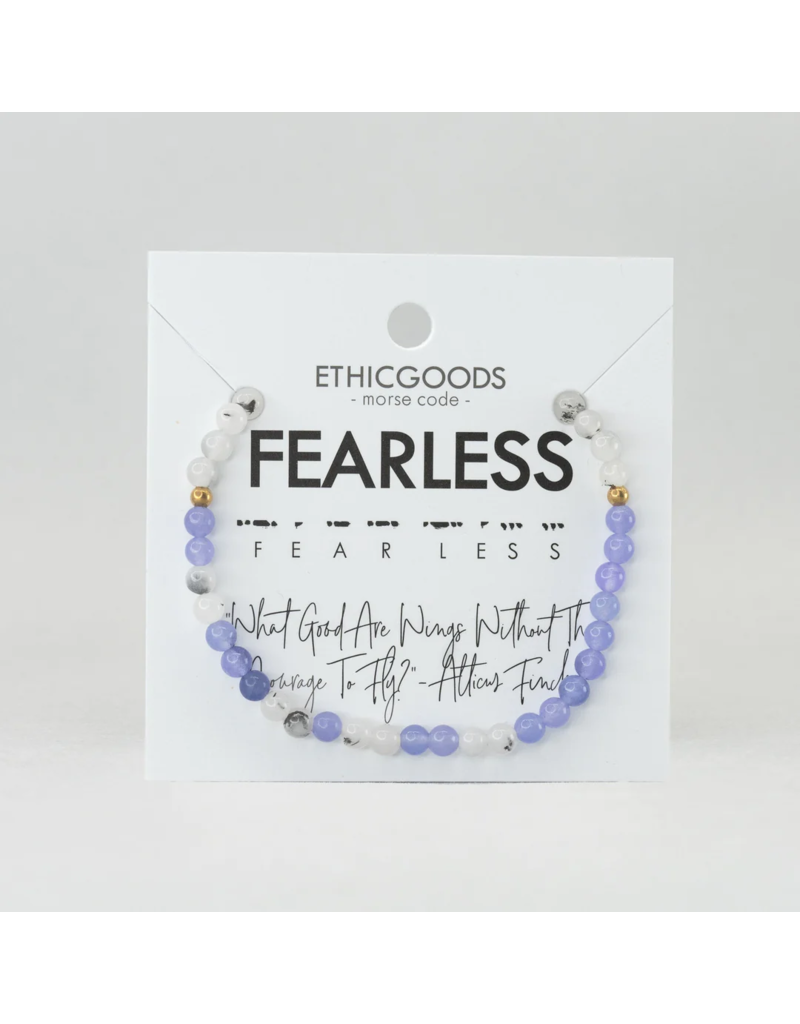 ETHIC GOODS Fearless Morse Code Bracelet - Rainbow Moonstone & Purple Jade