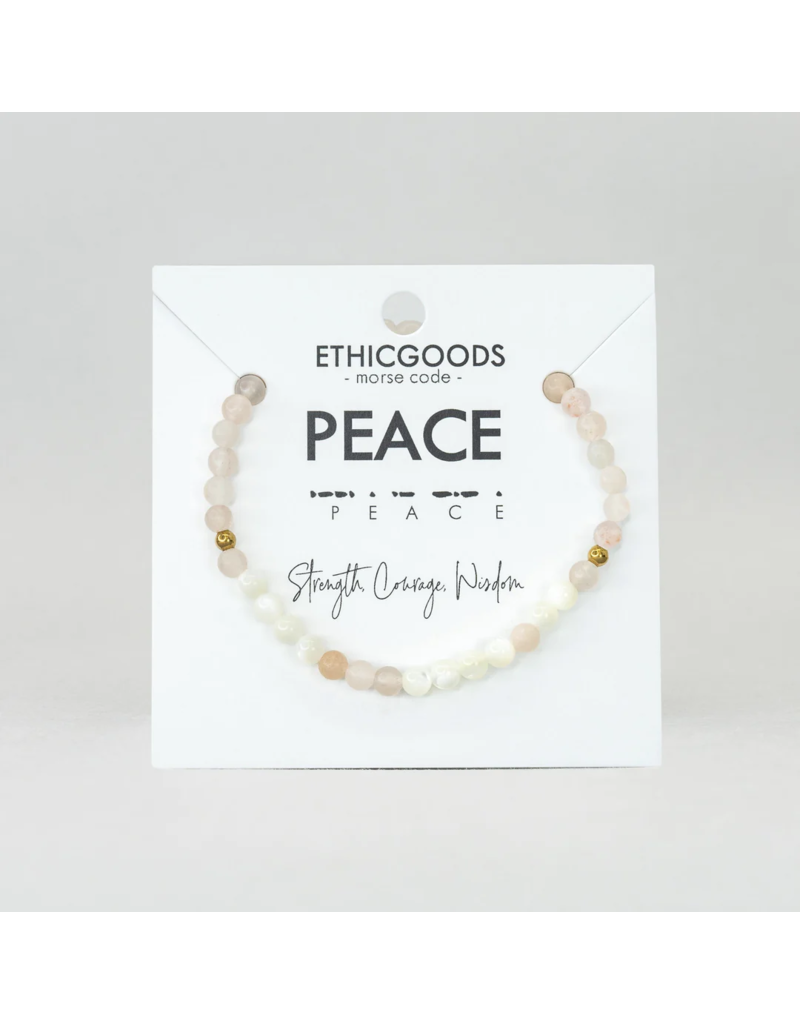 ETHIC GOODS Peace Morse Code Bracelet - Mother of Pearl & Pink Aventurine