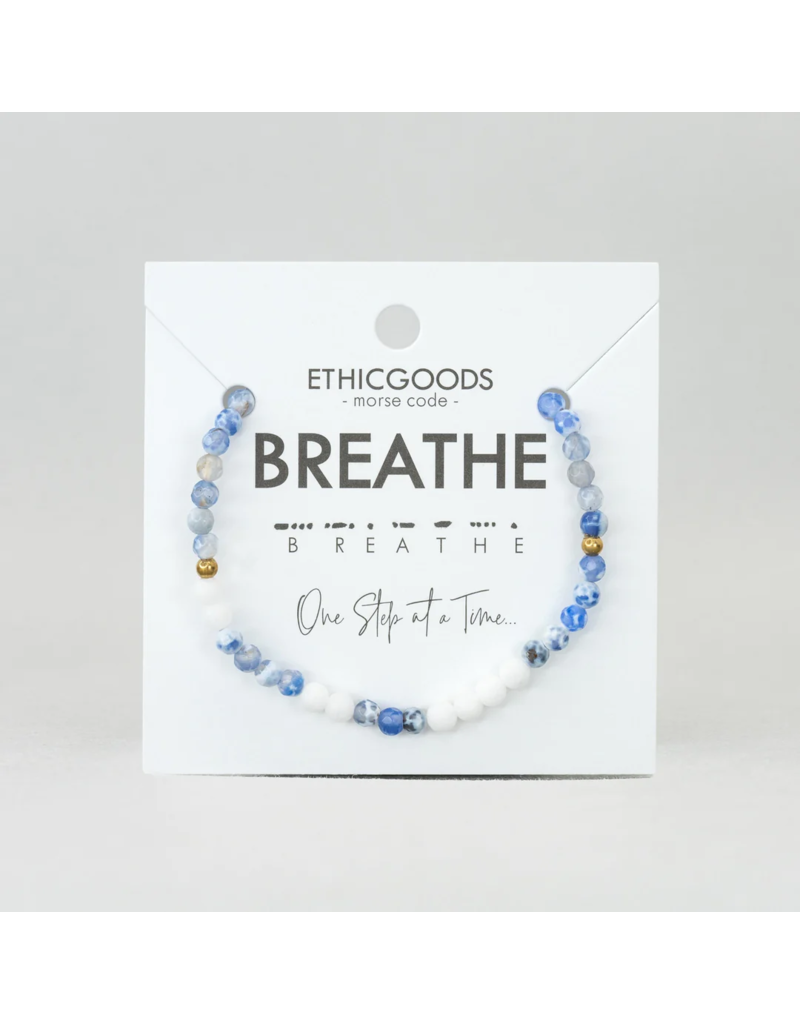 ETHIC GOODS Breathe Morse Code Bracelet - Lacy Blue Agate & Frosted White Quartz