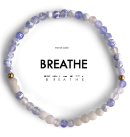 ETHIC GOODS Breathe Morse Code Bracelet - Lacy Blue Agate & Frosted White Quartz
