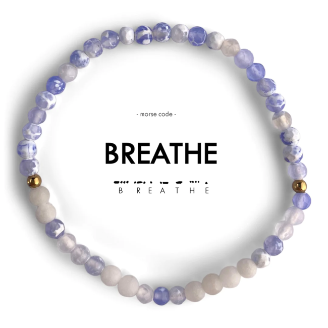 Breathe Morse Code Bracelet - Lacy Blue Agate & Frosted White Quartz