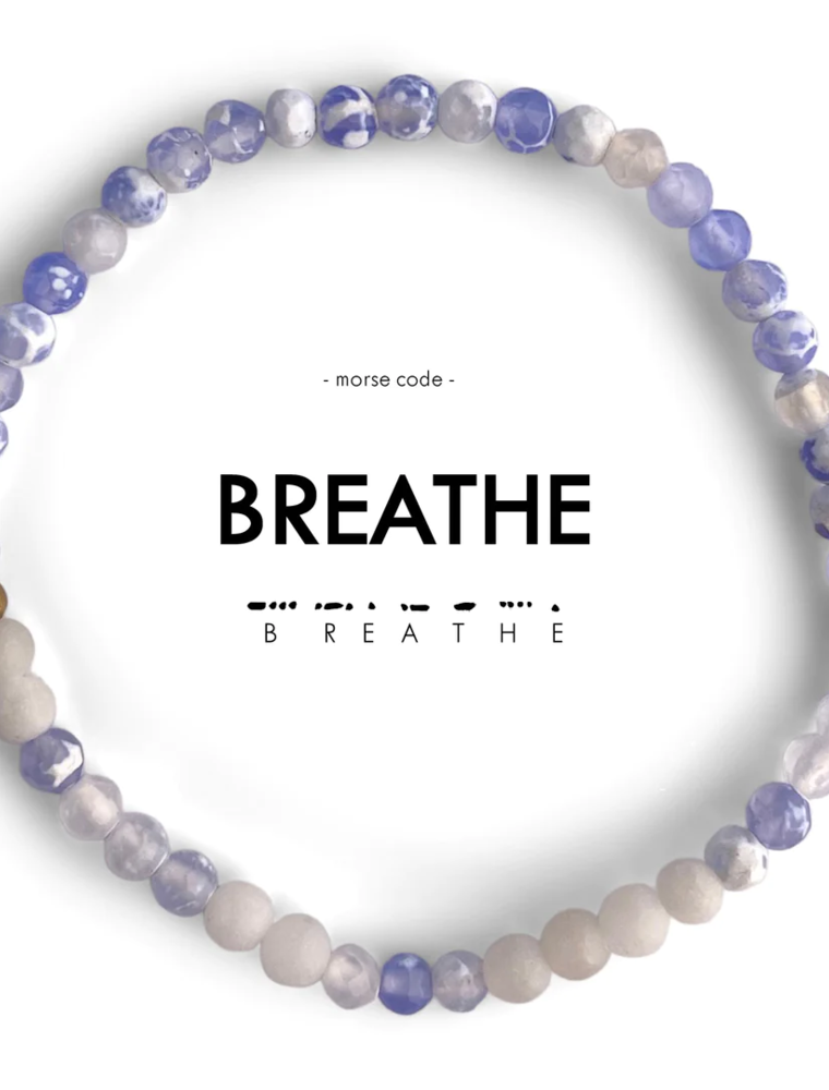 ETHIC GOODS Breathe Morse Code Bracelet - Lacy Blue Agate & Frosted White Quartz
