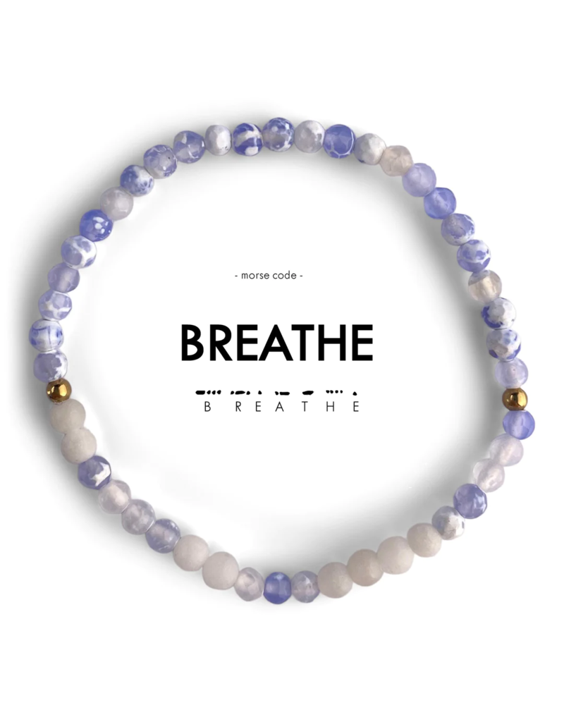 ETHIC GOODS Breathe Morse Code Bracelet - Lacy Blue Agate & Frosted White Quartz