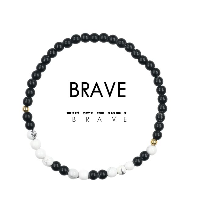 Brave Morse Code Bracelet - Onyx & Howlite