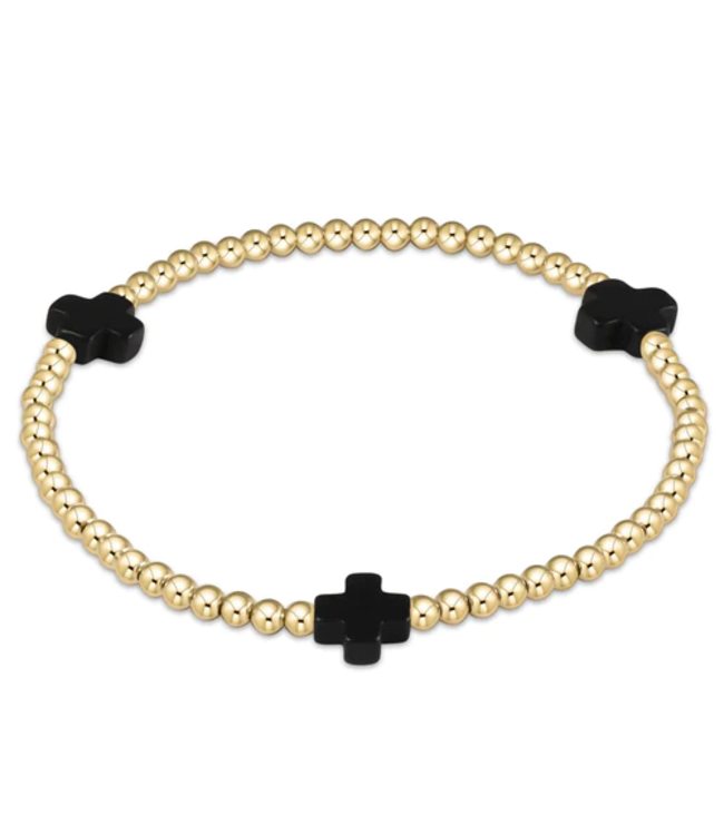 Signature Cross Gold Pattern 3mm Bead Bracelet - Onyx