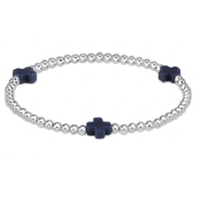 Signature Cross Sterling Silver Pattern 3mm Bead Bracelet - Navy