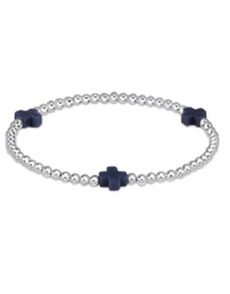 ENEWTON DESIGN Signature Cross Sterling Silver Pattern 3mm Bead Bracelet - Navy