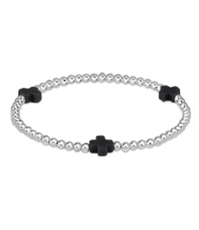 Signature Cross Sterling Silver Pattern 3mm Bead Bracelet - Onyx