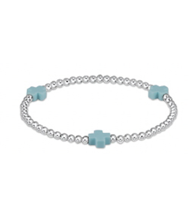 Signature Cross Sterling Silver Pattern 3mm Bead Bracelet - Turquoise