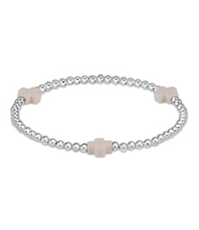 Signature Cross Sterling Silver Pattern 3mm Bead Bracelet - Off White
