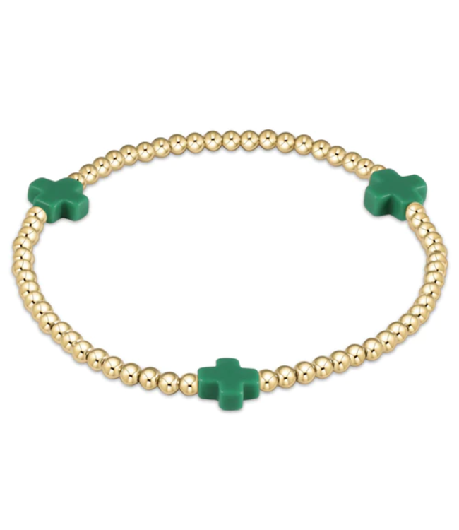 Signature Cross Gold Pattern 3mm Bead Bracelet - Emerald