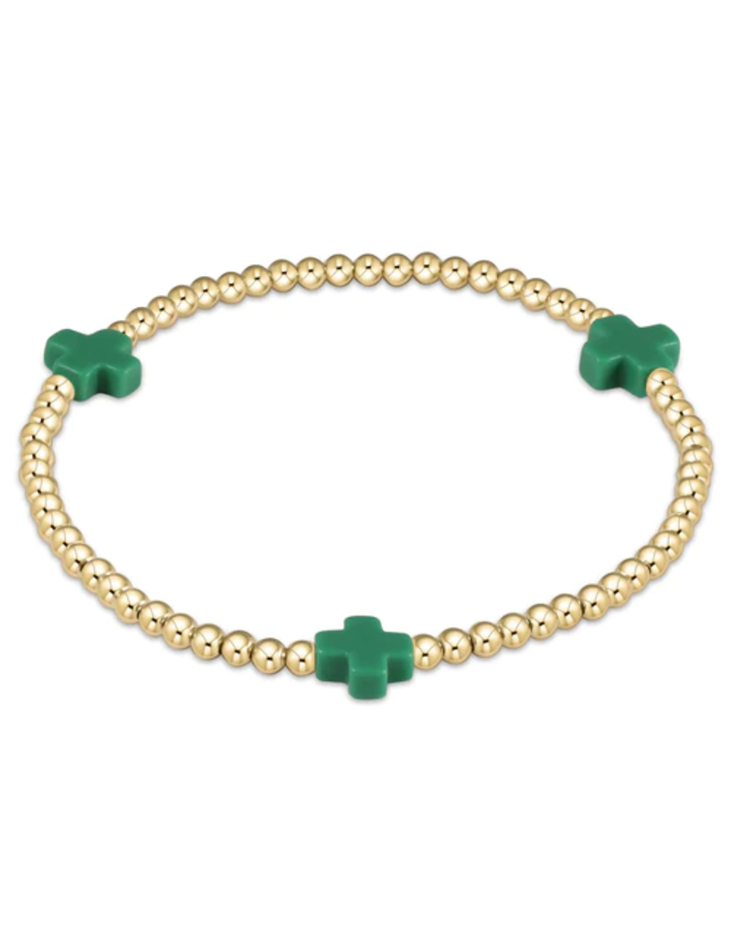 ENEWTON DESIGN Signature Cross Gold Pattern 3mm Bead Bracelet - Emerald