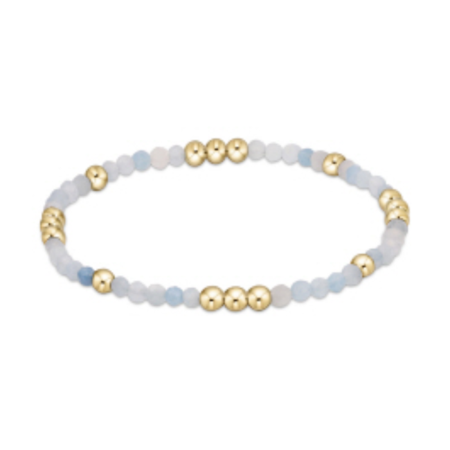 Worthy Pattern 3mm Bead Bracelet - Aquamarine/Gold