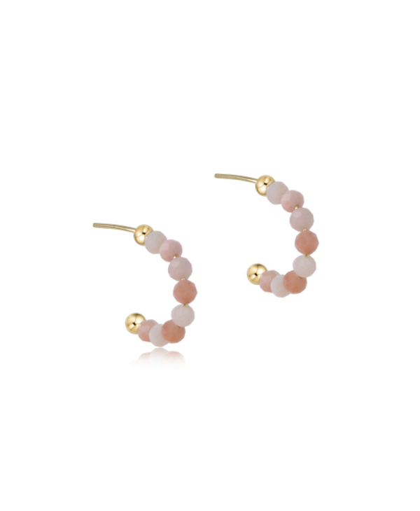 Gemstone 3mm Beaded 1" Post Hoop Earrings - Pink Opal/Gold