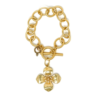 POWERBEADS BY JEN Gold Pearl Center Dogwood Flower Toggle Bracelet